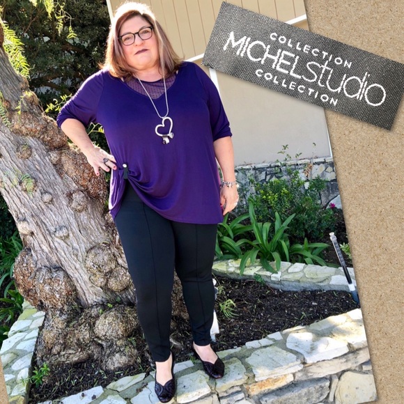 🌵Michel Studio BlackBerry Dot Mesh Detail Top 4X - Picture 1 of 8